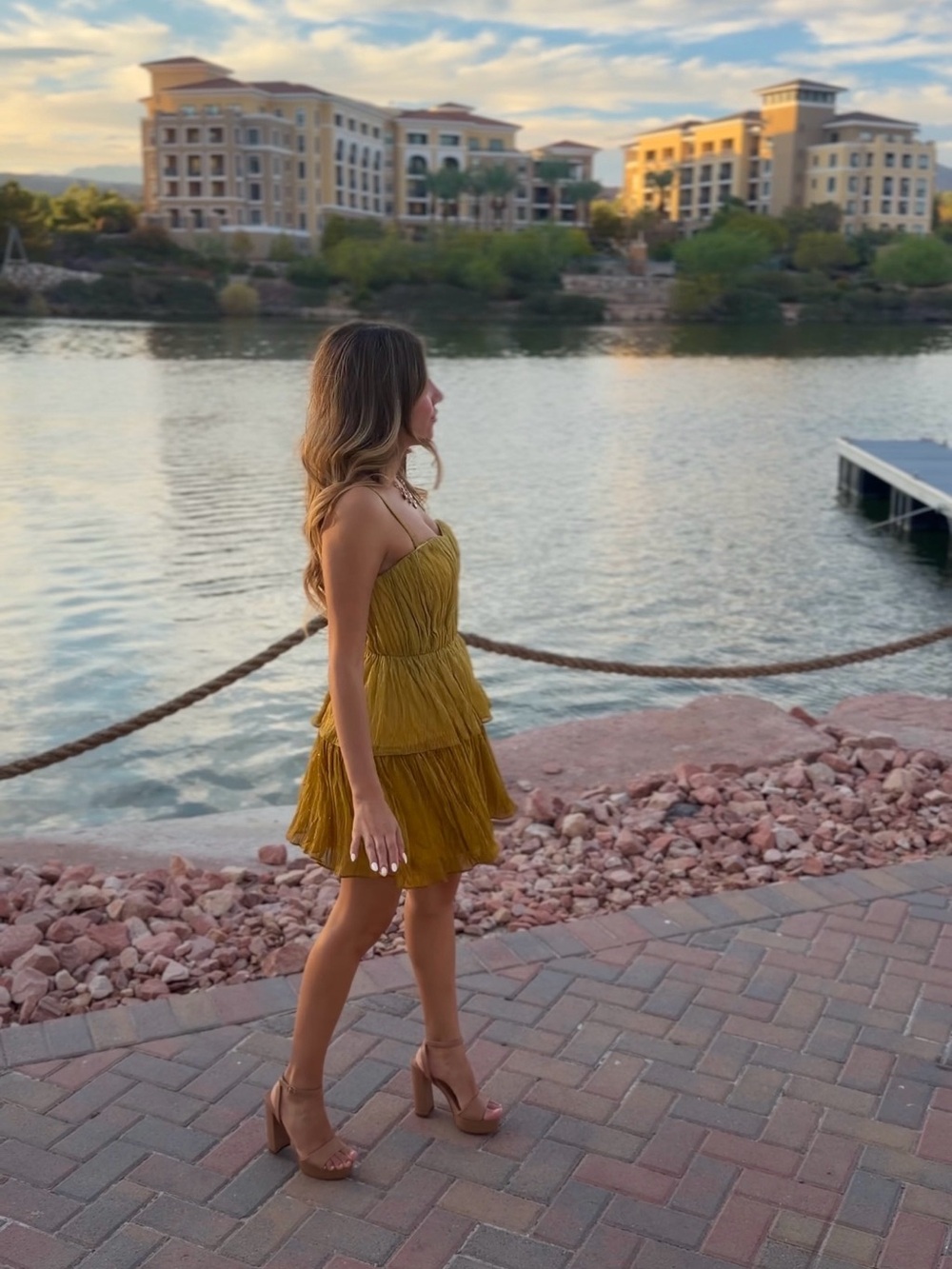 Strapless Yellow Tiered Mini Dress